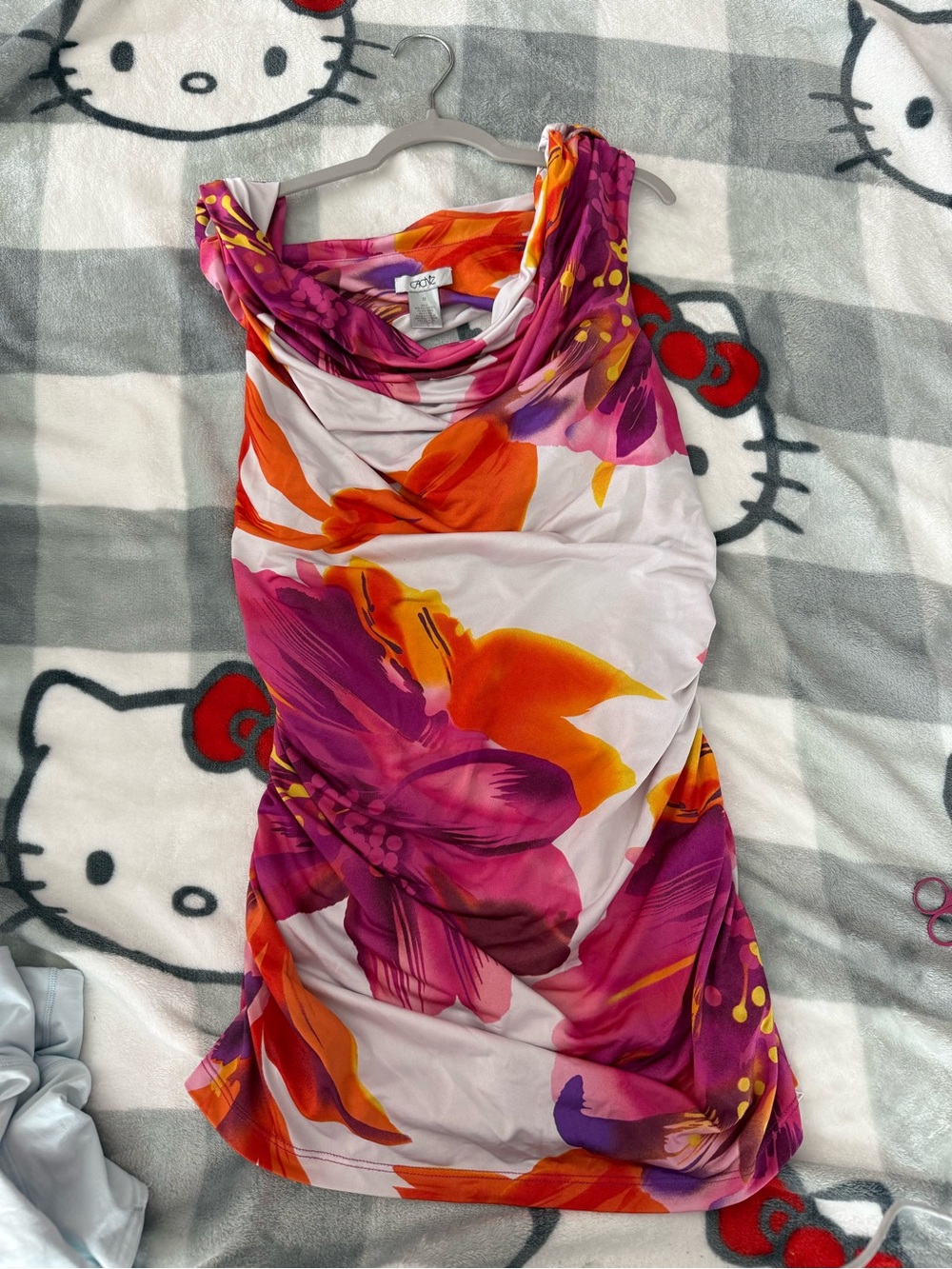 Y2K Stag CACHE floral cowl neck tank top